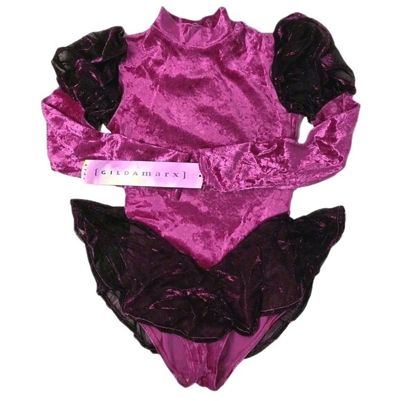 Gilda Marx VTG High Neck Velvet Keyhole Mesh Skate Dress Fuchsia Adult XS (Y/J) - Picture 2 of 12